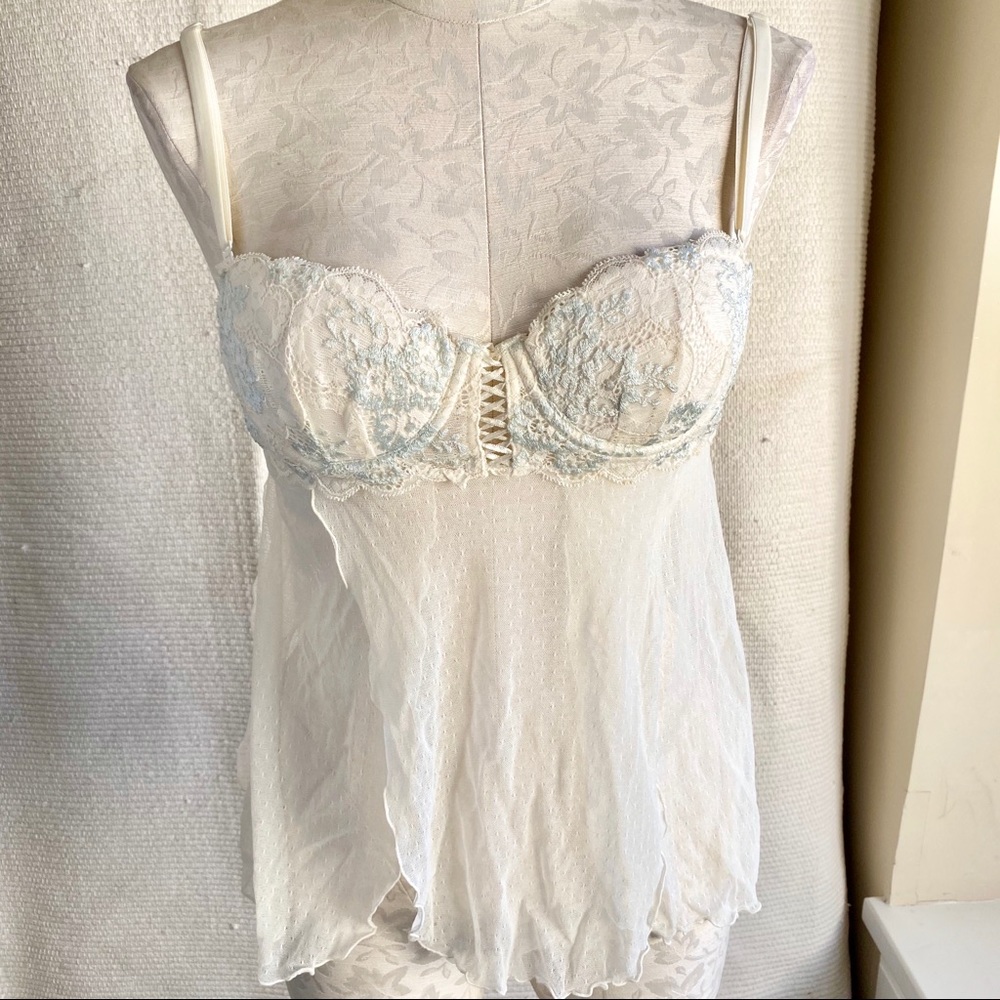 Vintage Victoria’s Secret S/M Lace Babydoll Bra Top White  Festival Sexy Mesh